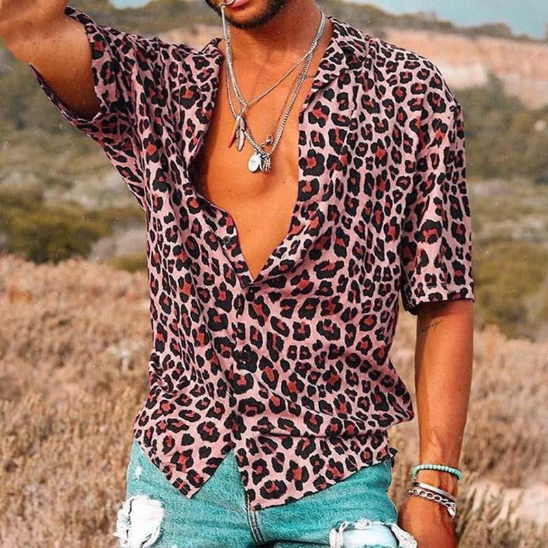 Men's Casual Leopard Print Short Sleeve Shirt 55304358M