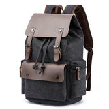 Casual Flap Large Capacity Leather Canvas Backpack Black Bag