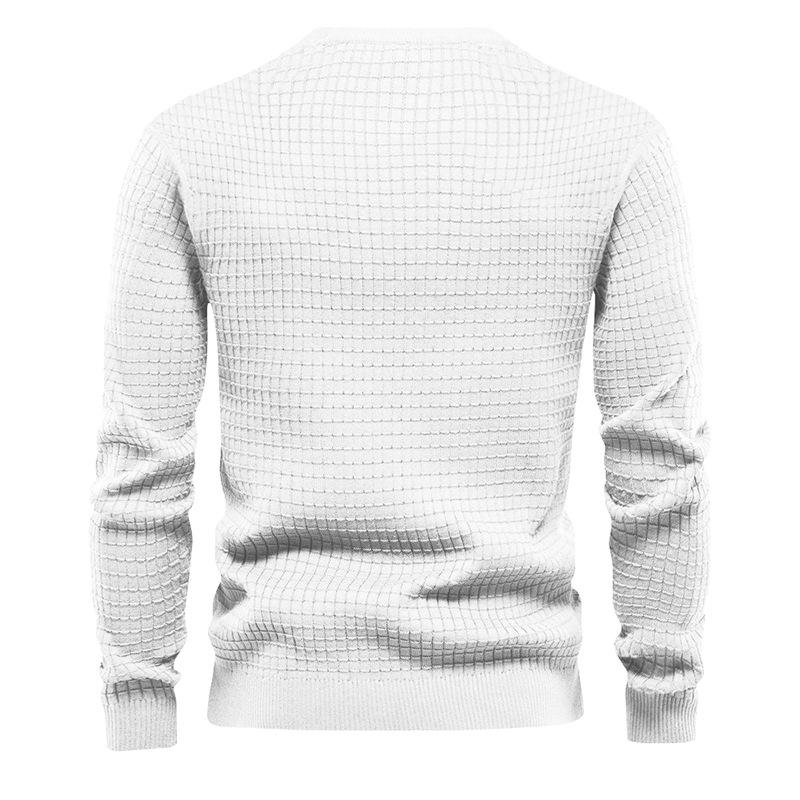 Men's Thin Section Check Loose Round Neck Casual Long Sleeve Knit 18646518X