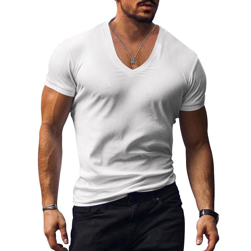 Men's Casual V Neck Solid Color Basic Short Sleeved T-shirt 53194486M