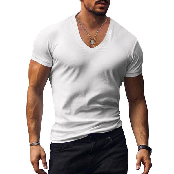 Men's Casual V Neck Solid Color Basic Short Sleeved T-shirt 53194486M