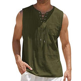 Men's Linen Loose Lace-Up Sleeveless Tank Top 29715298M