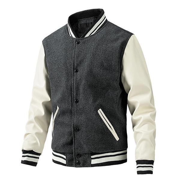 Men's Casual Slim Thin Cotton Wool Colorblock Baseball Jacket 39620548M