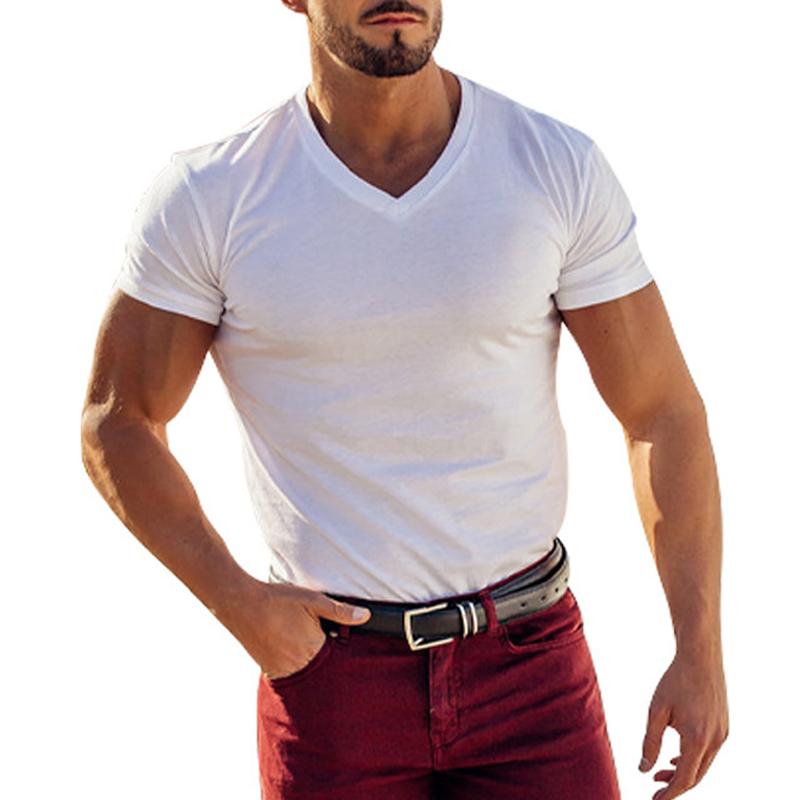 Men's Casual Tough Guy V-Neck Short Sleeve T-Shirt 46187177Y