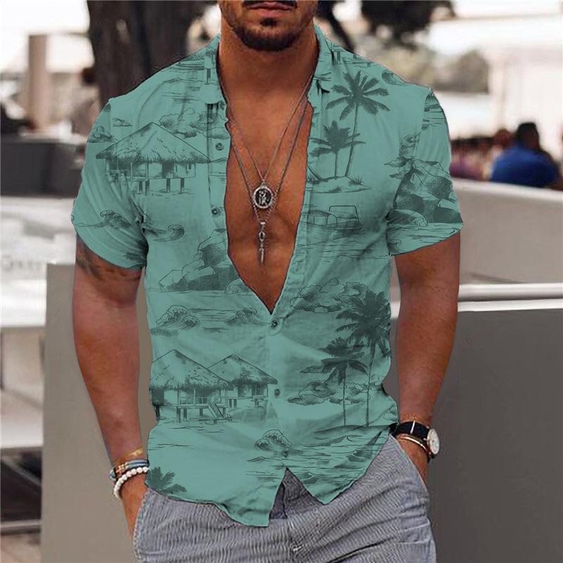 Men's Hawaiian Print Short Sleeve Shirt 40682518Y