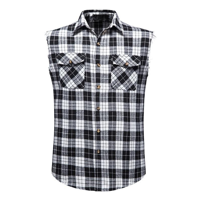 Men's Casual Flannel Plaid Sleeveless Shirt 93547455Y