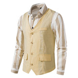 Men's Vintage Cotton Linen V Neck Vest 21832961X