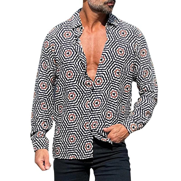 Men's Casual Vintage Print Long Sleeve Shirt 97508464Y