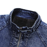 Men's Vintage Stand Collar Stretch Wash Denim Jacket 61904666M