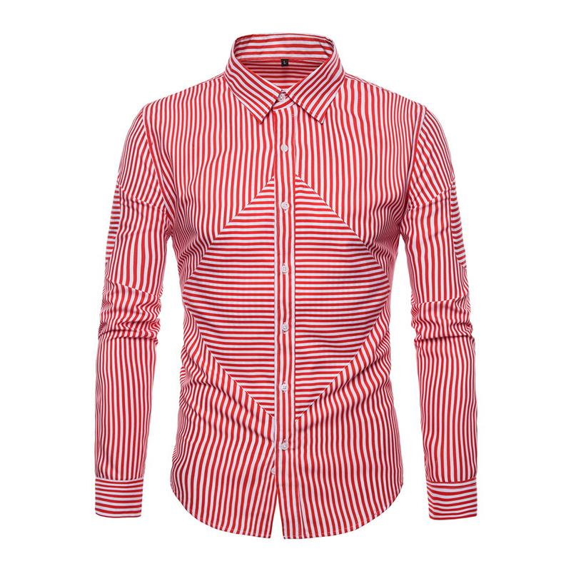 Men's Casual Striped Patchwork Long Sleeved Shirt 38610425M