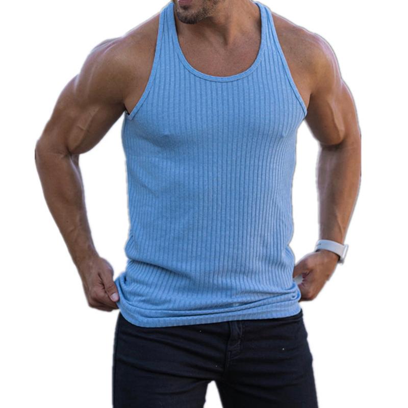 Men's Knitted Vertical Stripe Athletic Fit Racerback Tank Top 92662830X