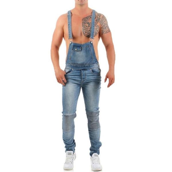 Men's Fashion Solid Color Ripped Denim Overalls 39074979Y