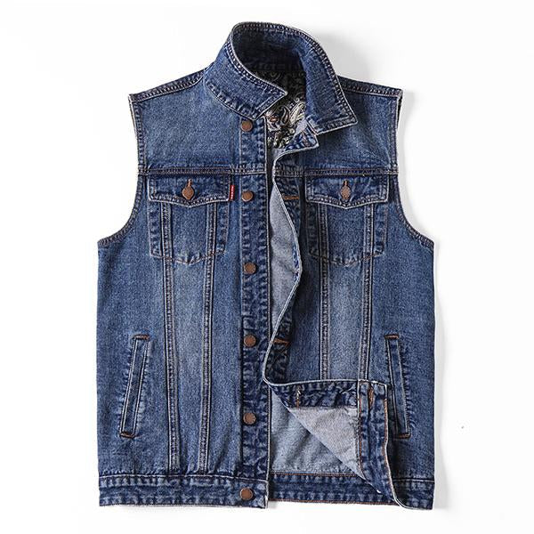 Mens Loose Casual Lapel Denim Vest 92252203M Blue / S Vests