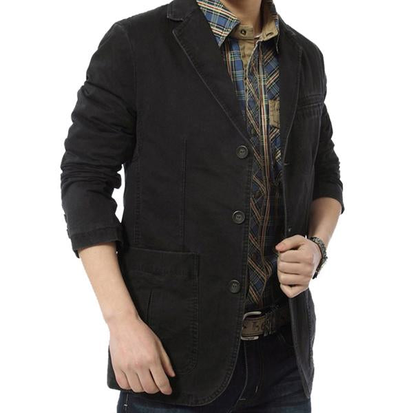 Men's Lapel Cotton Solid Jacket 00227361X