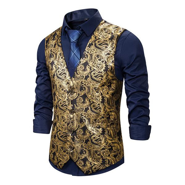 Mens Ethnic Print V-Neck Dress Vest 36969724M Vests