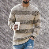 Men's Casual Round Neck Striped Pullover Sweater 13810709M