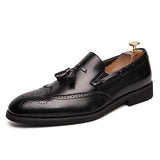 Mens Slip-On Fringed Leather Shoes 68890437 Black / 6 Shoes