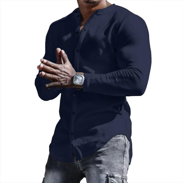 Men's Single Breasted Long Sleeve Solid Color T-Shirt 64479418X