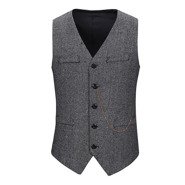 Mens Herringbone Single Breasted Vest 21473001M Dark Grey / S Vests