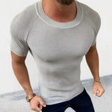 Men's Solid Color Slim Fit Short Sleeve Pullover Sweater 70432675X