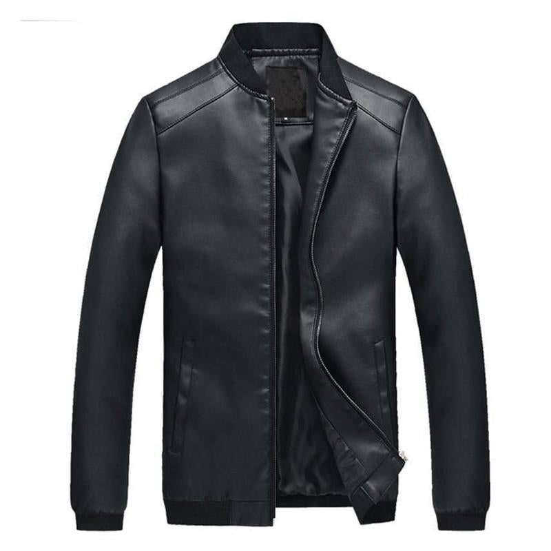 Men's Zipper Stand Collar Leather Jacket 50596788X