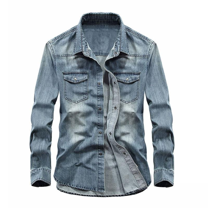 Men's Casual Lapel Cotton Long Sleeve Denim Shirt 05593165M