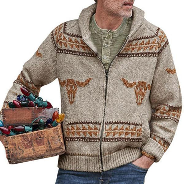 Men's Bull Head Jacquard Zip Knit Cardigan 14393618X