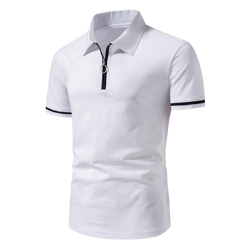 Men's White Stripe Trimmed Zipper Polo Shirt 50515028Z