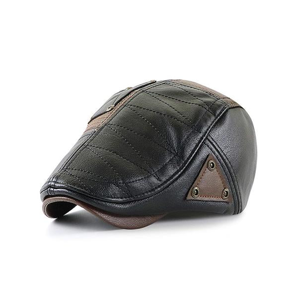 Mens Patchwork Leather Hat Black Hats