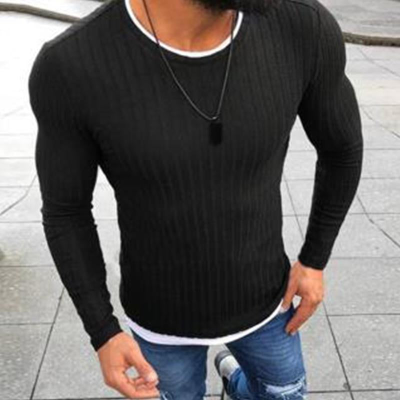 Men's Casual Round Neck Stitching Long Sleeve T-Shirt 19255758M