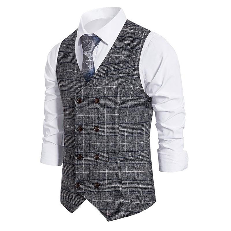 Men's Double Breasted Slim Fit Vintage Suit Vest (Shirt And Tie Excluded) 93941750M