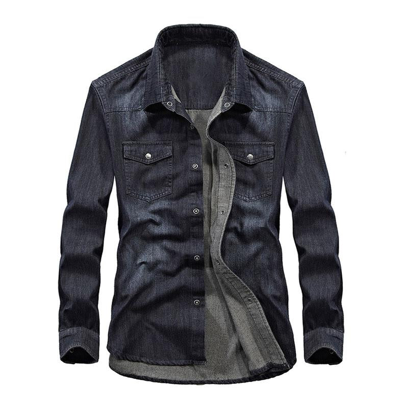 Men's Casual Lapel Cotton Long Sleeve Denim Shirt 05593165M