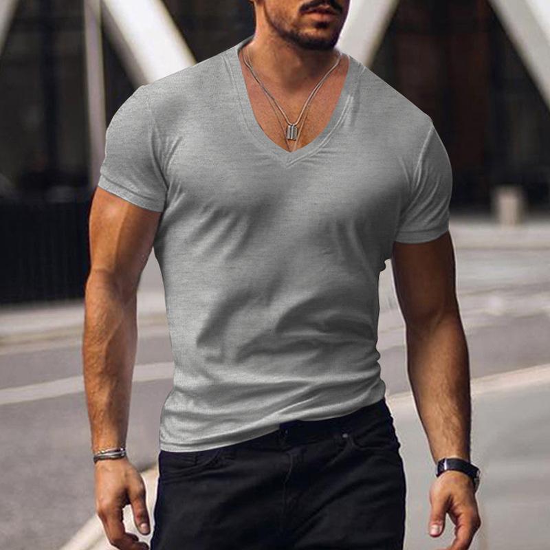 Men's Casual V Neck Solid Color Basic Short Sleeved T-shirt 53194486M