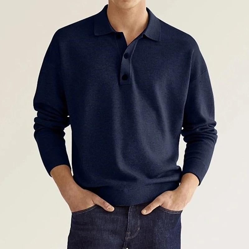 Men's Solid Lapel Long Sleeve Polo T-Shirt 72727356Y