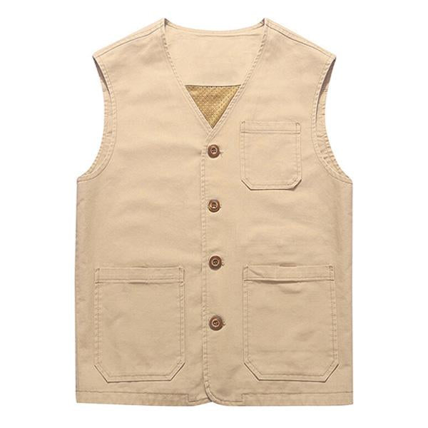 Mens Casual Solid Color V-Neck Thin Vest 21460241M Beige / S Vests