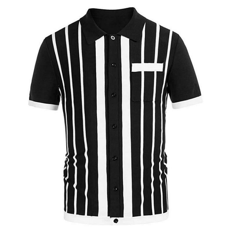 Men's Striped Knit Short Sleeve Polo Shirt 14156169X