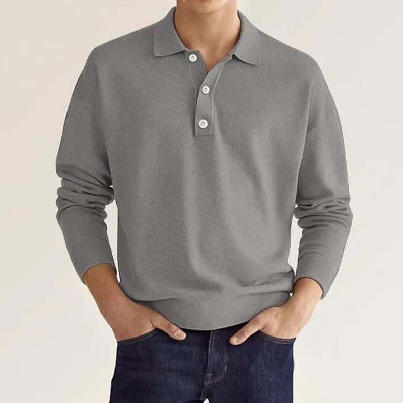 Men's Solid Lapel Long Sleeve Polo T-Shirt 72727356Y