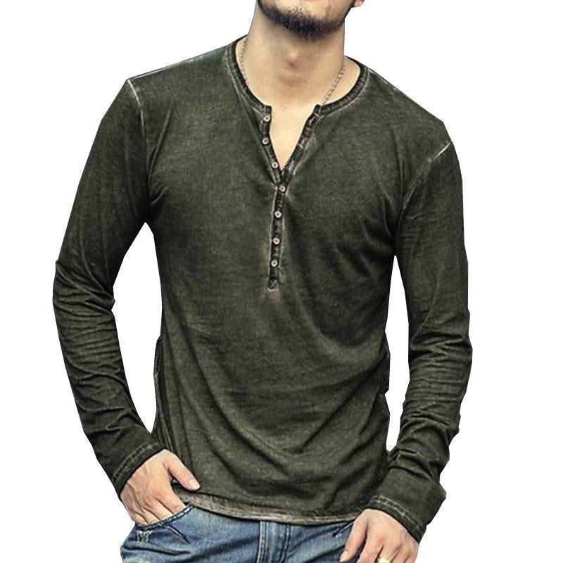 Men's Distressed Vintage Style V-neck Long Sleeve T-Shirt 70724462X