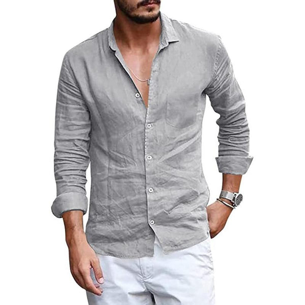 Men'S Casual Lapel Thin Long-Sleeved Solid Color Shirt 80522141M