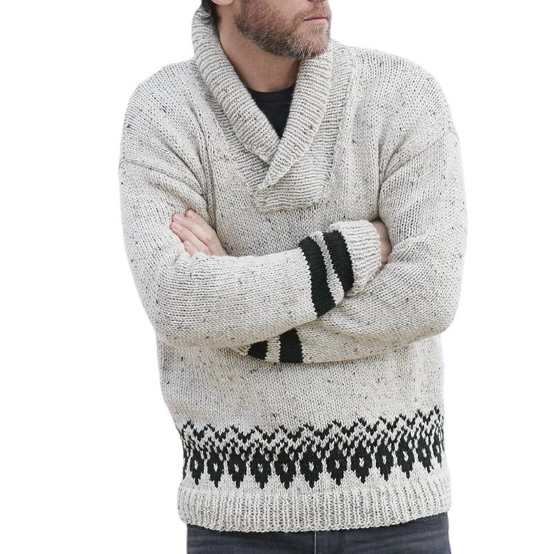 Men's Long Sleeve Pullover Lapel Knit Sweater 34349265M