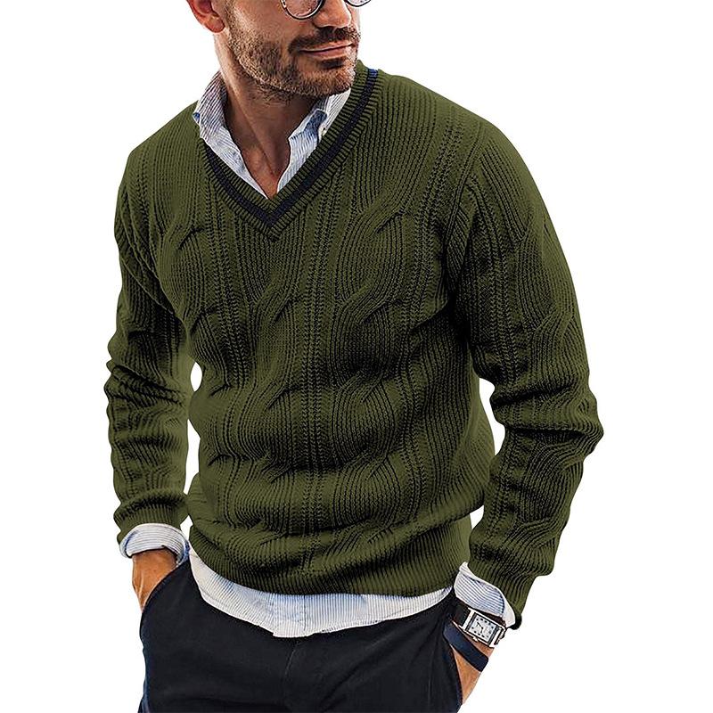 Men's V-Neck Slim Fit Long Sleeve Pullover Sweater 96176921M