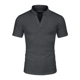 Men's Casual V-neck Color Block Short Sleeved Polo Shirt 87605960M