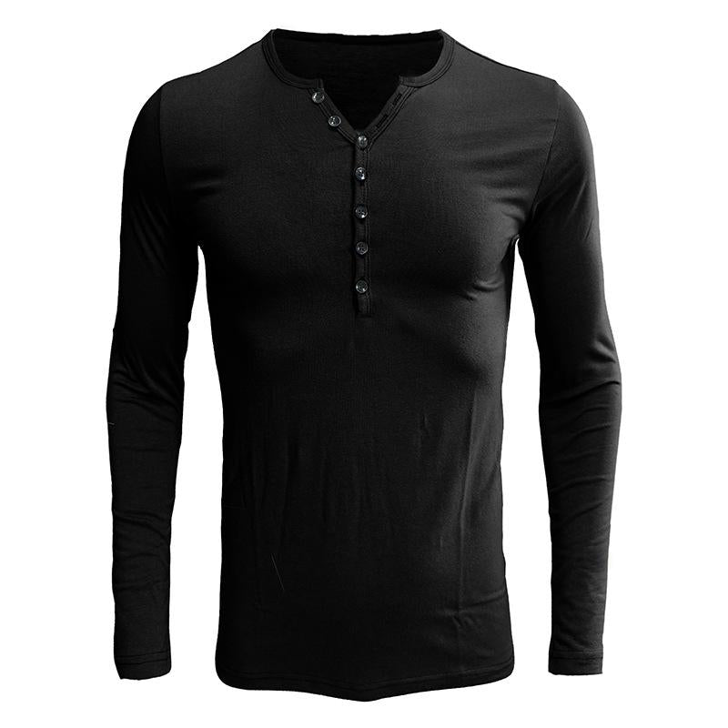 Men's Long Sleeve Solid Color Henley Shirt 70774605X