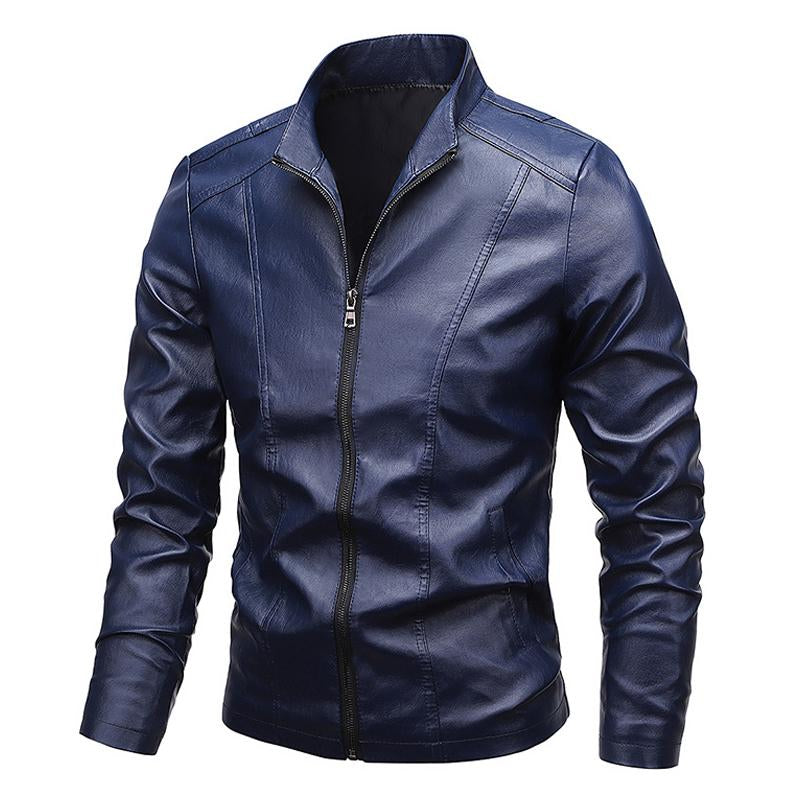 Chaqueta de cuero con cremallera y cuello alto para hombre 28307494X