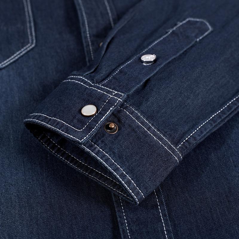 Men's Fashion Asymmetrical Pockets Long Sleeve Denim Shirt 80073155Z