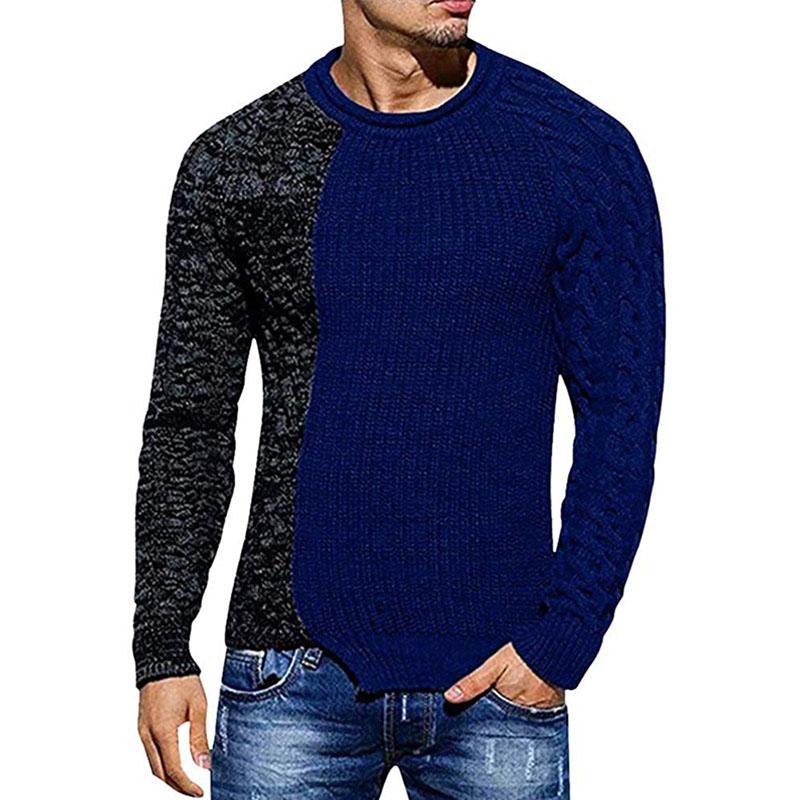 Men's Round Neck Long Sleeve Contrast Panel Knit Sweater 53739075M