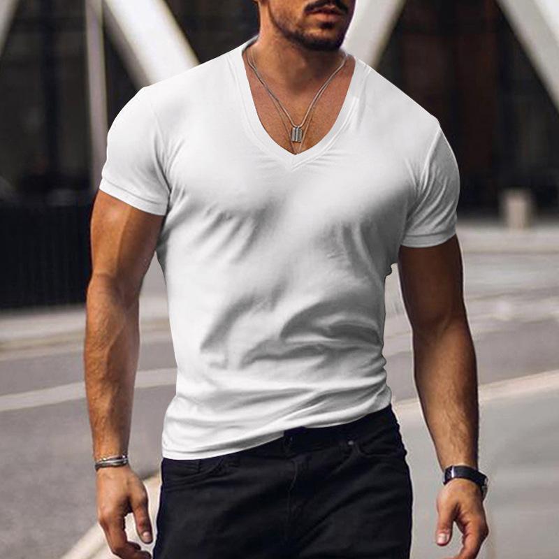 Men's Casual V Neck Solid Color Basic Short Sleeved T-shirt 53194486M