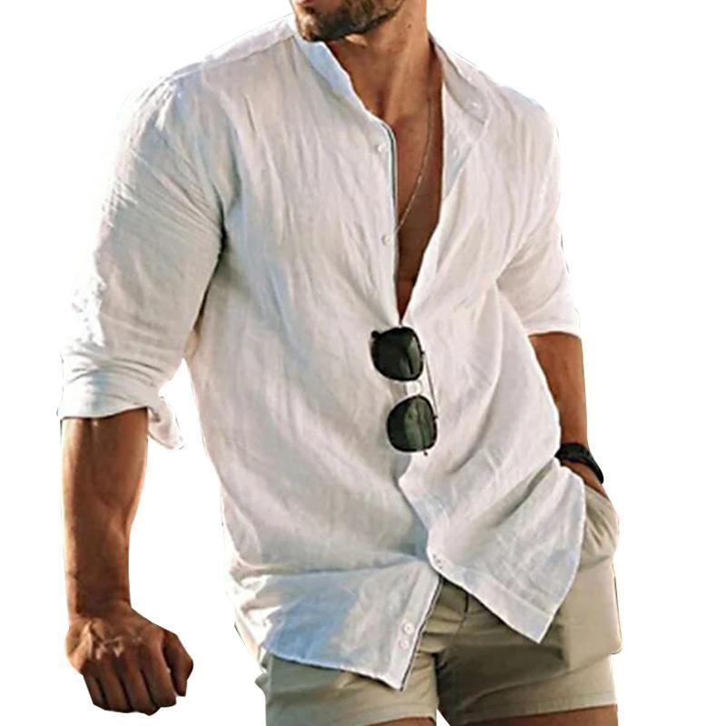 Men's Casual Solid Color Linen Beach Shirt 27173551Y