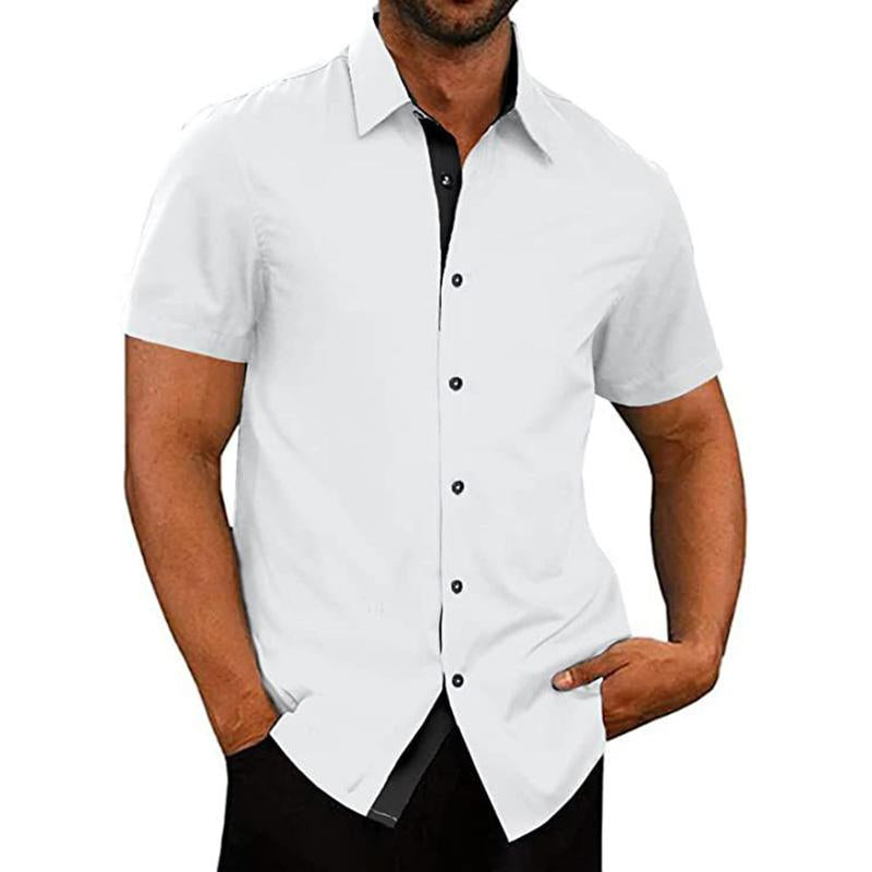 Men's Casual Summer Lapel Color Block Short Sleeved Shirt 17449689M