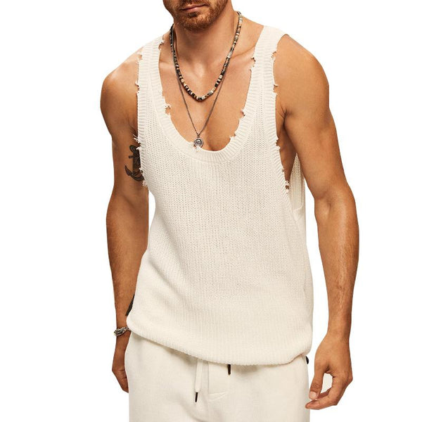 Men's Casual Loose Solid Color Knitted Sleeveless Tank Top 29022540Y